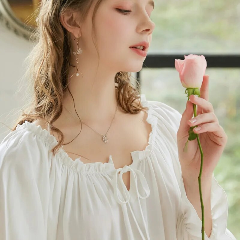 Pikkade varrukatega öösärk Naiste kevad-sügiskleit Palace Magusad lahtised koduriided Puuvillased öösärgid Naiste magamisriided Kleidid