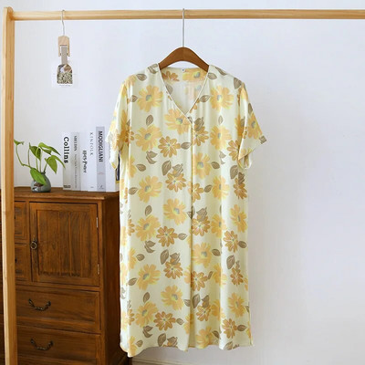 Pižamos miego suknelė Moteriška vasarinė plona laisvi trumpomis rankovėmis namų suknelė Moteriška pižama Vasariniai vėsūs medvilniniai naktiniai marškiniai