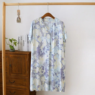 Pižamos miego suknelė Moteriška vasarinė plona laisvi trumpomis rankovėmis namų suknelė Moteriška pižama Vasariniai vėsūs medvilniniai naktiniai marškiniai