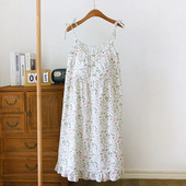 Šauni pižamos suknelė moterims miegui Vasarinė medvilninė suknelė su krūtine su gėlėmis marginti naktiniai drabužiai Naminiai drabužiai