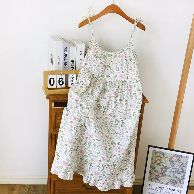 Šauni pižamos suknelė moterims miegui Vasarinė medvilninė suknelė su krūtine su gėlėmis marginti naktiniai drabužiai Naminiai drabužiai