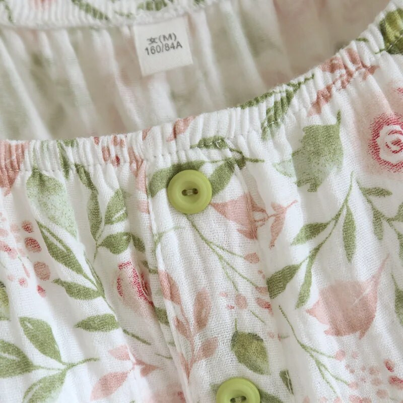 Šauni pižamos suknelė moterims miegui Vasarinė medvilninė suknelė su krūtine su gėlėmis marginti naktiniai drabužiai Naminiai drabužiai