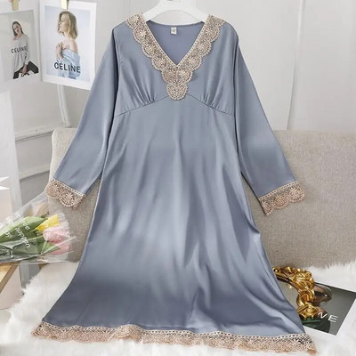 Ženska duga spavaćica Seksi spavaćica od šuplje čipke Kućna haljina Palace Style Spavaćica princeze Spavaćica Ležerna satenska spavaćica