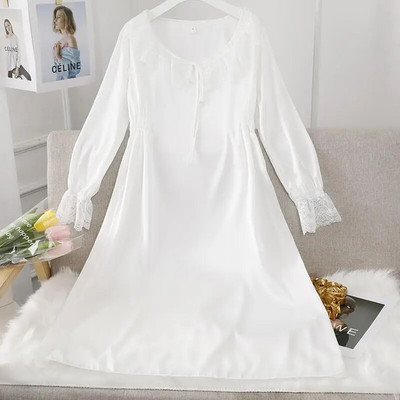 Ženska duga spavaćica Seksi spavaćica od šuplje čipke Kućna haljina Palace Style Spavaćica princeze Spavaćica Ležerna satenska spavaćica