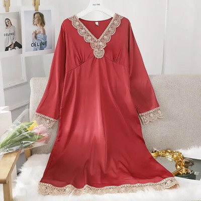 Ženska duga spavaćica Seksi spavaćica od šuplje čipke Kućna haljina Palace Style Spavaćica princeze Spavaćica Ležerna satenska spavaćica