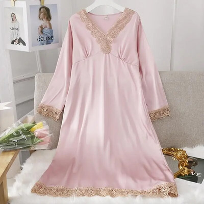 Ženska duga spavaćica Seksi spavaćica od šuplje čipke Kućna haljina Palace Style Spavaćica princeze Spavaćica Ležerna satenska spavaćica