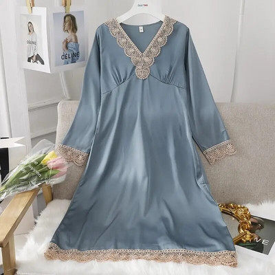 Ženska duga spavaćica Seksi spavaćica od šuplje čipke Kućna haljina Palace Style Spavaćica princeze Spavaćica Ležerna satenska spavaćica