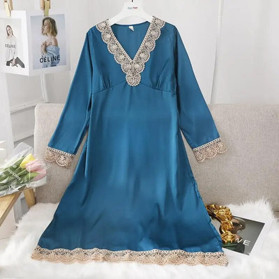 Ženska duga spavaćica Seksi spavaćica od šuplje čipke Kućna haljina Palace Style Spavaćica princeze Spavaćica Ležerna satenska spavaćica