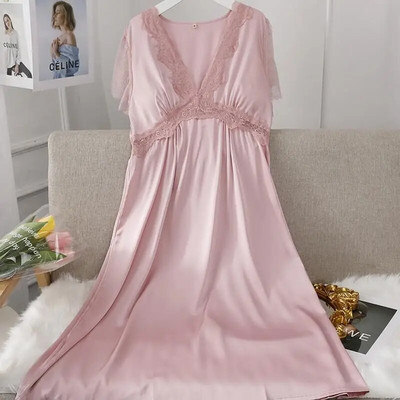 Ženska duga spavaćica Seksi spavaćica od šuplje čipke Kućna haljina Palace Style Spavaćica princeze Spavaćica Ležerna satenska spavaćica