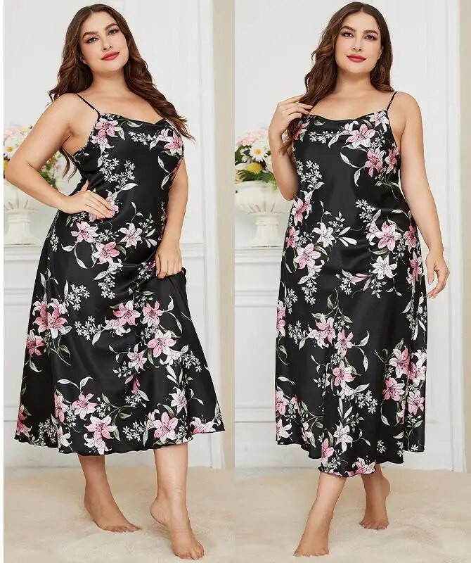 XL-5XL velika seksi spavaćica s naramenicama, spavaćica, donje rublje, ljetna ženska spavaćica, široki svilenkasti satenski ogrtač, salonka