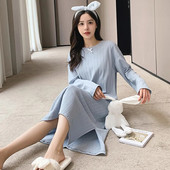 Pikkade varrukatega öösärgid Kleit Naiste avar ümara kaelusega magamisriided Kevad sügis Puuvillane vabaaja pidžaamad Soliidne Elegantne Pesu Rüü Pj