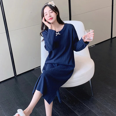 Pikkade varrukatega öösärgid Kleit Naiste avar ümara kaelusega magamisriided Kevad sügis Puuvillane vabaaja pidžaamad Soliidne Elegantne Pesu Rüü Pj