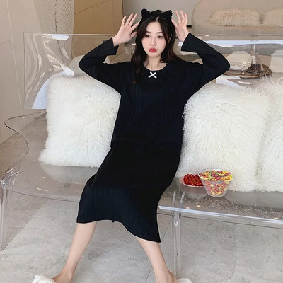 Pikkade varrukatega öösärgid Kleit Naiste avar ümara kaelusega magamisriided Kevad sügis Puuvillane vabaaja pidžaamad Soliidne Elegantne Pesu Rüü Pj