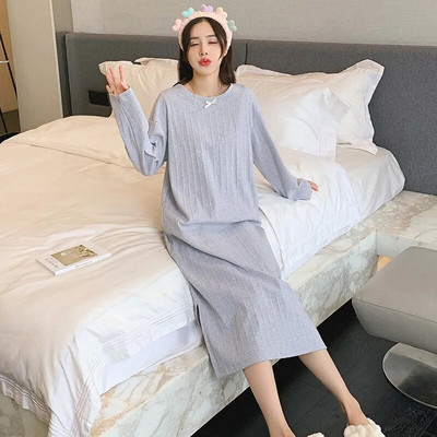 Pikkade varrukatega öösärgid Kleit Naiste avar ümara kaelusega magamisriided Kevad sügis Puuvillane vabaaja pidžaamad Soliidne Elegantne Pesu Rüü Pj