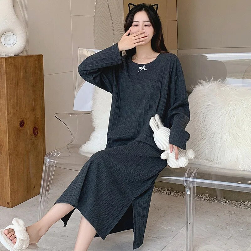 Pikkade varrukatega öösärgid Kleit Naiste avar ümara kaelusega magamisriided Kevad sügis Puuvillane vabaaja pidžaamad Soliidne Elegantne Pesu Rüü Pj