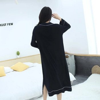 Γυναικεία Άνοιξη Φθινόπωρο και Χειμώνας Plus Size Loose Modal Νυχτικό Μονόχρωμο Σπίτι Φορέστε μαύρο νυχτικό με φόρεμα ύπνου τσέπης