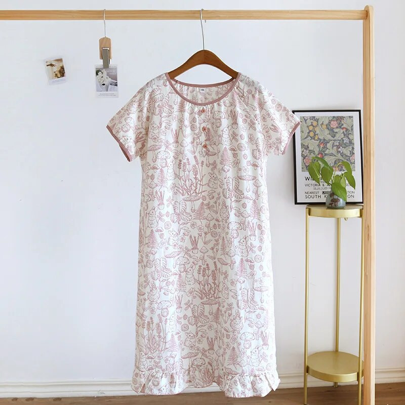 Ümarkaelus lühikeste varrukatega moeprintimine naiste suvine puuvillane armas armas tüdrukute pidžaamad riided majapidamiste magamiskoit