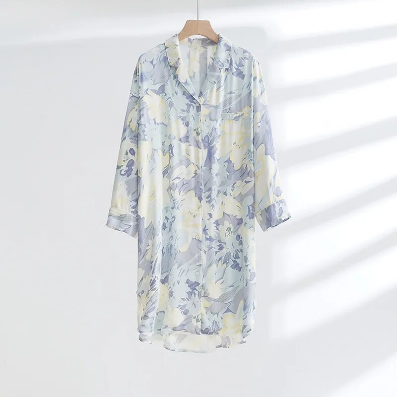 Daugiaspalviai marginti medvilniniai miegui skirti marškiniai Naktinis marškinys moteriškas rudeniui ir žiemai ilgomis rankovėmis namų marškiniai Naktinė suknelė