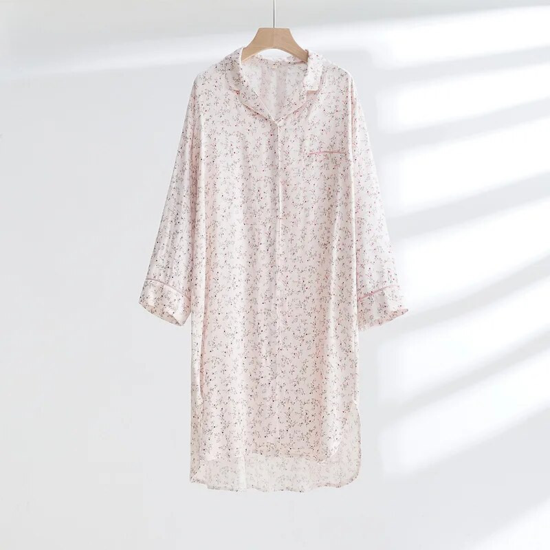 Daugiaspalviai marginti medvilniniai miegui skirti marškiniai Naktinis marškinys moteriškas rudeniui ir žiemai ilgomis rankovėmis namų marškiniai Naktinė suknelė