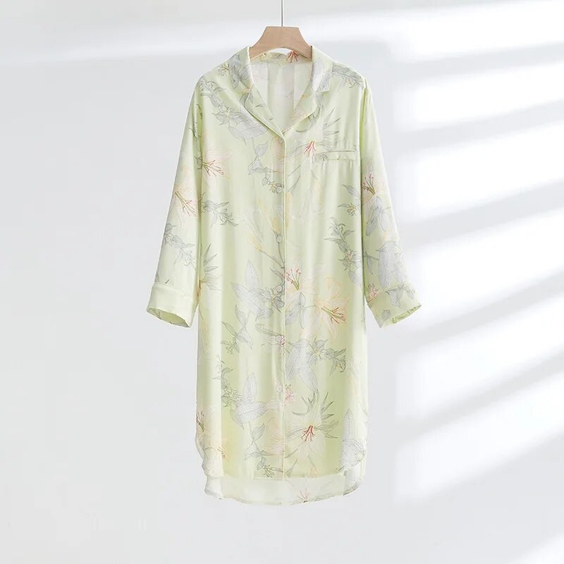 Daugiaspalviai marginti medvilniniai miegui skirti marškiniai Naktinis marškinys moteriškas rudeniui ir žiemai ilgomis rankovėmis namų marškiniai Naktinė suknelė