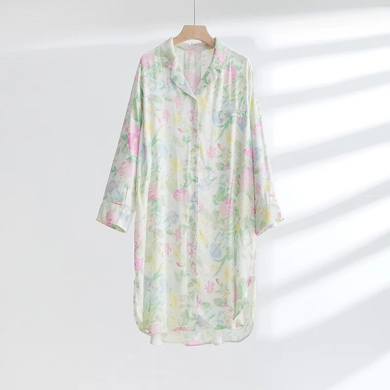 Daugiaspalviai marginti medvilniniai miegui skirti marškiniai Naktinis marškinys moteriškas rudeniui ir žiemai ilgomis rankovėmis namų marškiniai Naktinė suknelė