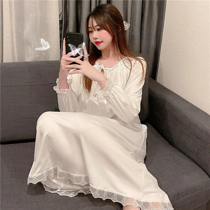 Fdfklak New Ins Palace naiste unekleit kevadsügis pikkade varrukatega öösärgid Printsessi öösärk Mugavad koduriided