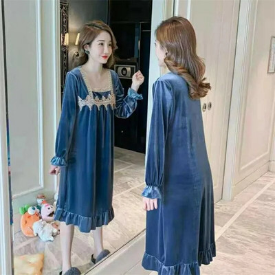 Moteriški pižamų rinkiniai Japoniško stiliaus Saldus, mielas auksinis aksominis naktiniai marškiniai Nauji kimono chalatai Seksualūs V kaklo nėriniai miegui 2 dalių kostiumas 3CPS