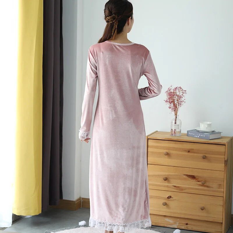 Kevadine öösärk naistele sametpits, pikkade varrukatega elegantsed öösärgid, sügisene daami öösärgid ööriided kodu hommikumantlid