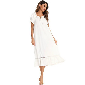 Бяла ретро нощна рокля за жени Свободна нощна рокля Рокля за спане Дълга нощница Облекло за спане Ретро стара викторианска дамска нощница