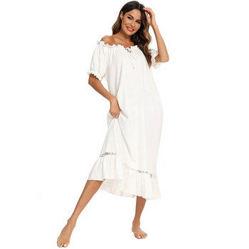 Бяла ретро нощна рокля за жени Свободна нощна рокля Рокля за спане Дълга нощница Облекло за спане Ретро стара викторианска дамска нощница