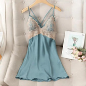 Spavaćica na naramenice Seksi spavaćica bez leđa Kućni ogrtač Ljeto Ženska satenska čipkana spavaćica Ogrtač Noćna haljina Donje rublje