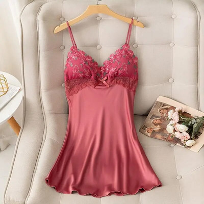 Spavaćica na naramenice Seksi spavaćica bez leđa Kućni ogrtač Ljeto Ženska satenska čipkana spavaćica Ogrtač Noćna haljina Donje rublje