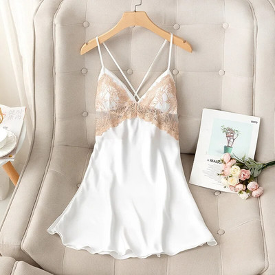 Spavaćica na naramenice Seksi spavaćica bez leđa Kućni ogrtač Ljeto Ženska satenska čipkana spavaćica Ogrtač Noćna haljina Donje rublje