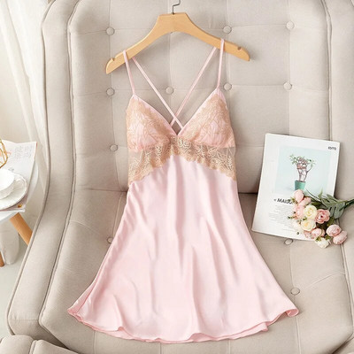 Spavaćica na naramenice Seksi spavaćica bez leđa Kućni ogrtač Ljeto Ženska satenska čipkana spavaćica Ogrtač Noćna haljina Donje rublje