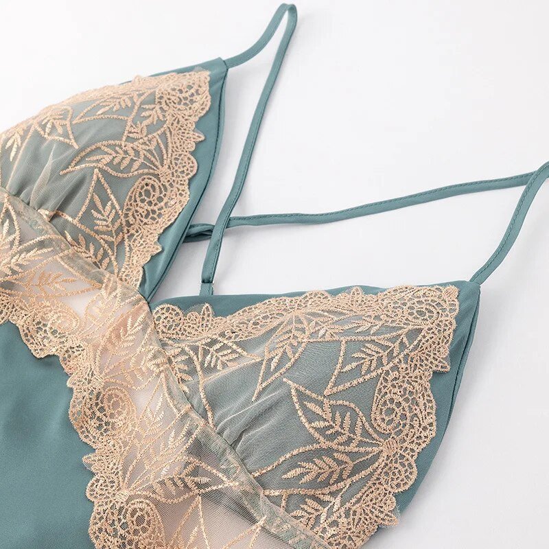 Spavaćica na naramenice Seksi spavaćica bez leđa Kućni ogrtač Ljeto Ženska satenska čipkana spavaćica Ogrtač Noćna haljina Donje rublje