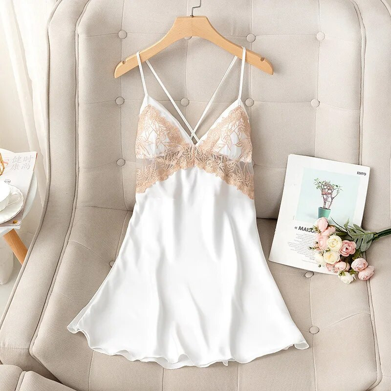 Spavaćica na naramenice Seksi spavaćica bez leđa Kućni ogrtač Ljeto Ženska satenska čipkana spavaćica Ogrtač Noćna haljina Donje rublje