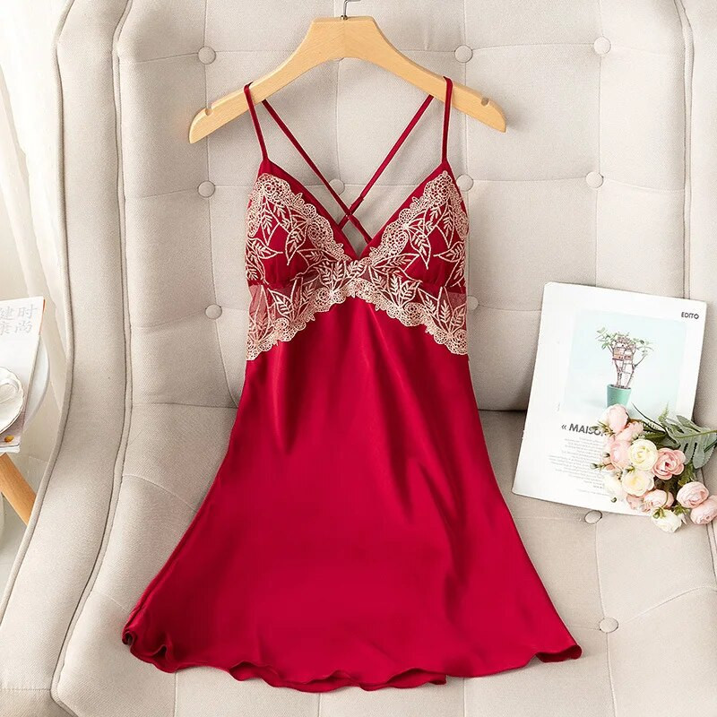 Spavaćica na naramenice Seksi spavaćica bez leđa Kućni ogrtač Ljeto Ženska satenska čipkana spavaćica Ogrtač Noćna haljina Donje rublje