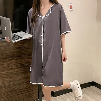 CAIYIER Καλοκαιρινό μεταξωτό νυχτικό για γυναίκες Casual μονόχρωμα γυναικεία μπλουζάκια ύπνου Plus μέγεθος 4XL Νυχτερινό πουκάμισο Εσώρουχα για κορίτσια