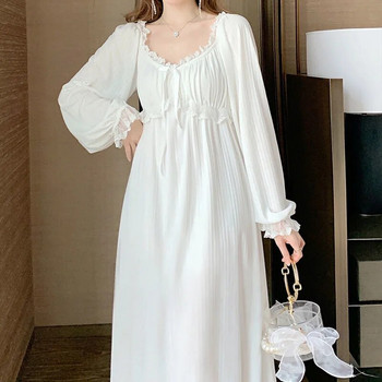 Βαμβακερά Νυχτικά Γυναικεία Νέο Μακρυμάνικο Νυχτικό Φόρεμα Μεγάλο Μέγεθος Φαρδύ Λευκό Νυχτικό Ladie\'s Nightwear Nightshirt
