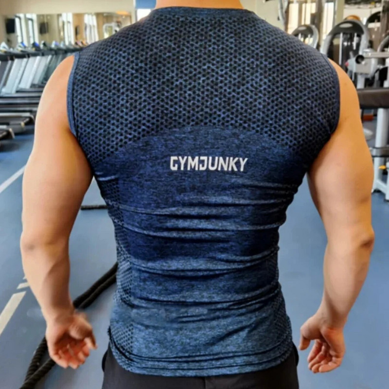 Vyriškos greito džiūvimo bėgimo liemenės, fitneso aptemptos rankovės, treniruoklių salės, suspaudimo viršutinės kūno dalies, raumenų liemenės