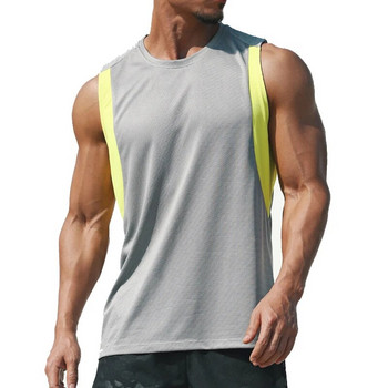Най-новата мъжка жилетка за бягане Полиестерна тренировъчна тениска Бързосъхнещи спортни потници Мъжки плътни свободни тениски Жилетка за бодибилдинг M-XXXL