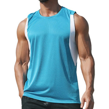 Най-новата мъжка жилетка за бягане Полиестерна тренировъчна тениска Бързосъхнещи спортни потници Мъжки плътни свободни тениски Жилетка за бодибилдинг M-XXXL