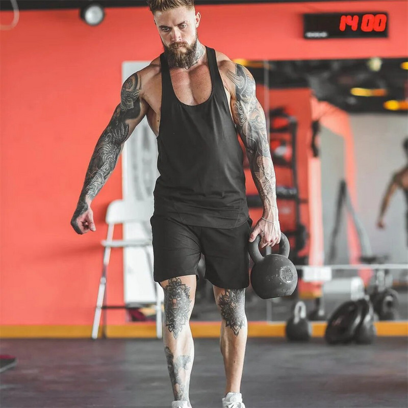 Vasaros Y Back Gym Stringer Tank Top Vyriški Medvilniniai Drabužiai Kultūrizmas Marškiniai be rankovių Fitneso liemenė Raumenų vienkartinės treniruotės