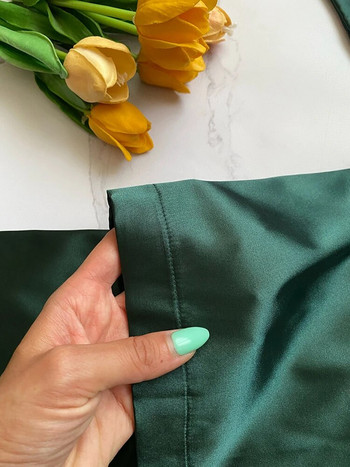 Едноцветно спално облекло Свободни домашни панталони с три четвърти ръкави Комплекти от сатенени халати Халат за жени Пижами Мода Пролет 2021 г.