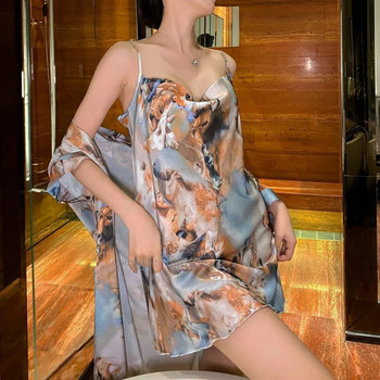 Σατέν ρόμπες για γυναίκες Σέξι κούνια γιακά πυζά Chemise νυχτικό σετ ρόμπα γυναικείο ρομαντικό νυχτερινό φόρεμα Φαρδύ μπουρνούζι κιμονό