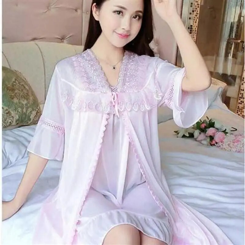 Naiste hommikumantli komplektid 2 tk Vaba aeg 3XL magamisriided Jääsiidist hubane hingav kodune öösärk Pits Soliidne Lihtne Elegantne Trendikas Uus