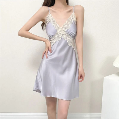 Patchwork Lace Suspender Öösärk Seksikas Naiste Öö & Rüü komplekt Öösärk avar hommikumantel Pesu Kevadsuvi Satiinist magamisriided