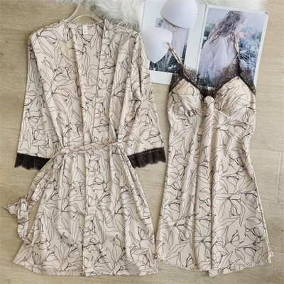 Magamisriided Seksikas, pitsiga kaunistatud pulmamantel Öökleit, uus naiste kimono hommikumantel, kaheosaline komplekt Kevadsuvi vabaaja kodukleit