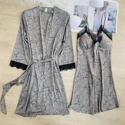 Magamisriided Seksikas, pitsiga kaunistatud pulmamantel Öökleit, uus naiste kimono hommikumantel, kaheosaline komplekt Kevadsuvi vabaaja kodukleit