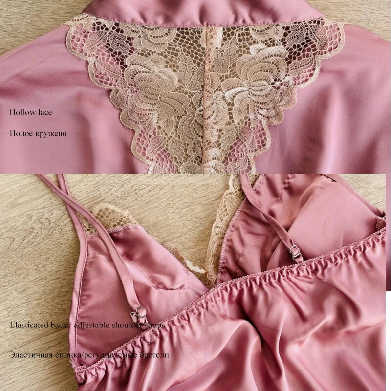 Magamisriided Seksikas, pitsiga kaunistatud pulmamantel Öökleit, uus naiste kimono hommikumantel, kaheosaline komplekt Kevadsuvi vabaaja kodukleit